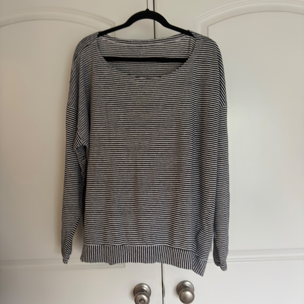 Eileen Fisher Woman Black White Striped Organic Linen Long Sleeve Top 2X